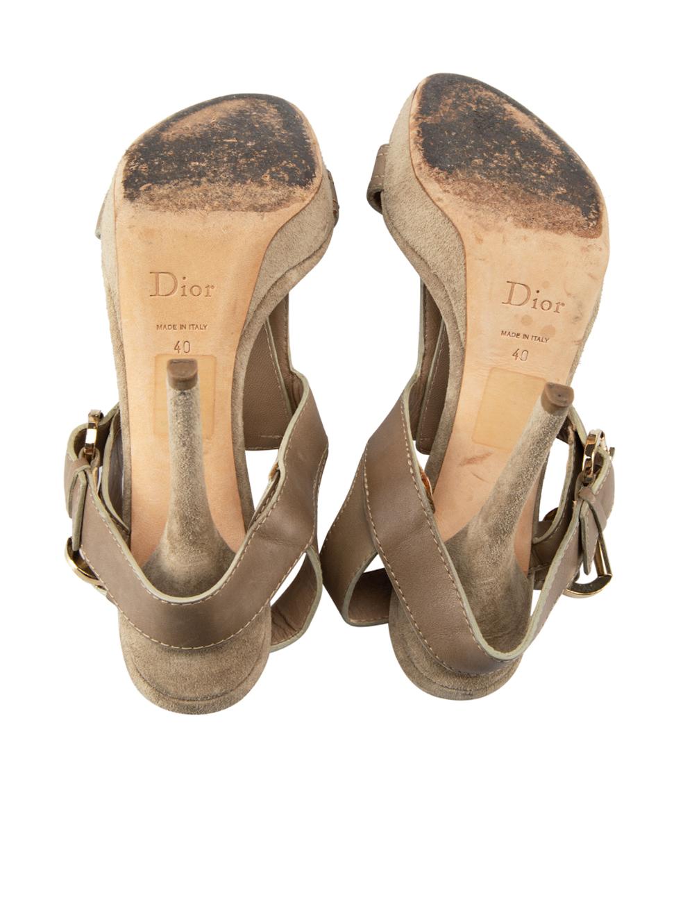 Dior Taupe Leather Buckle Platform Sandals Size IT 40 In Good Condition For Sale In London, GB