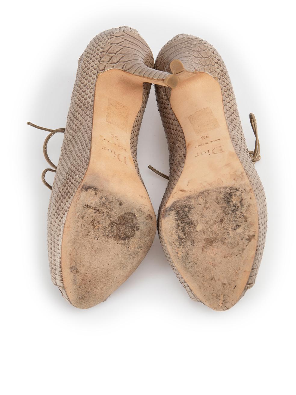 Dior Taupe Python Leather Lace-Up Heels Size IT 38 In Excellent Condition In London, GB
