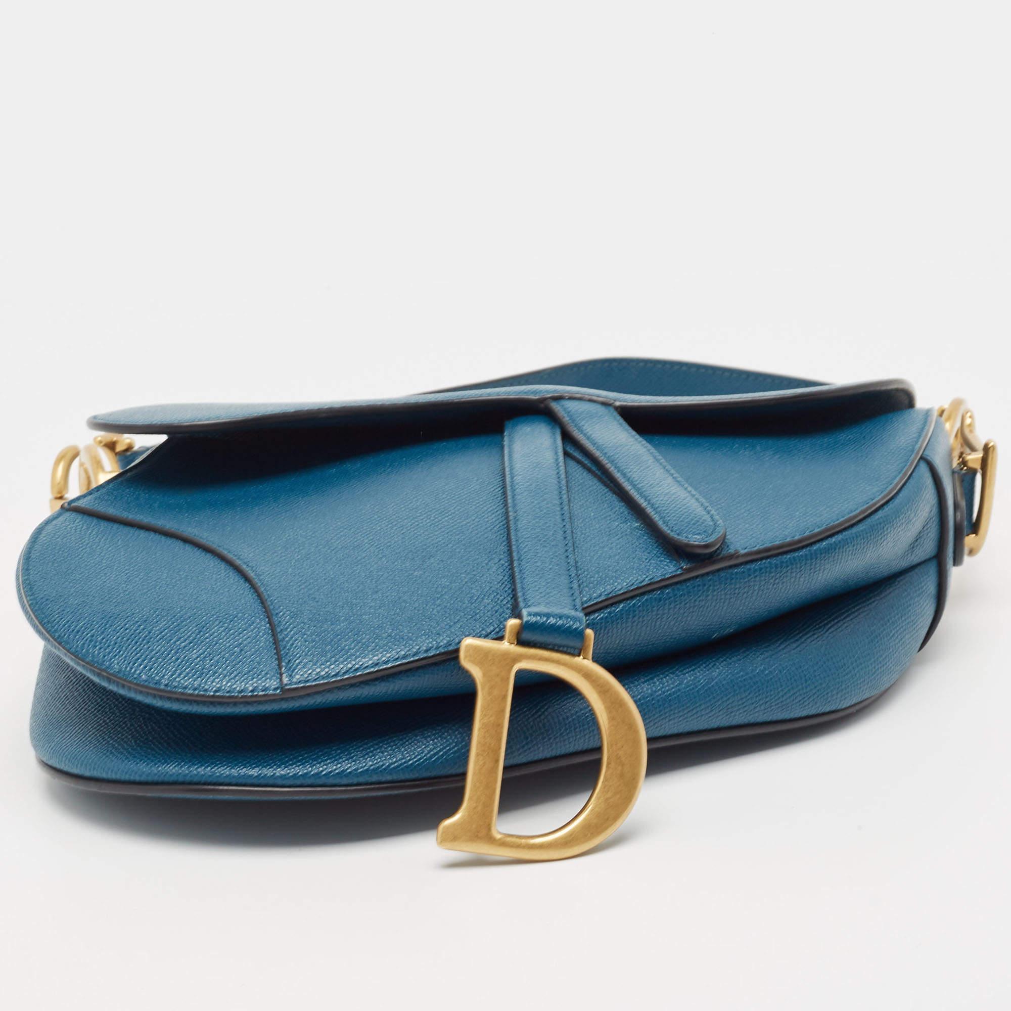 Dior Teal Blue Leather Saddle Shoulder Bag 3