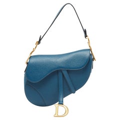 Dior Teal Blaue Sattel-Umhängetasche aus Leder