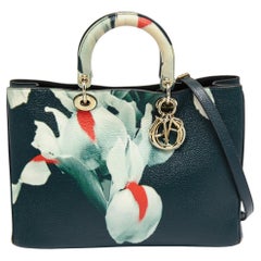 Dior Blaugrüne Diorissimo Shopper-Tasche aus bedrucktem Leder mit Blumenmuster