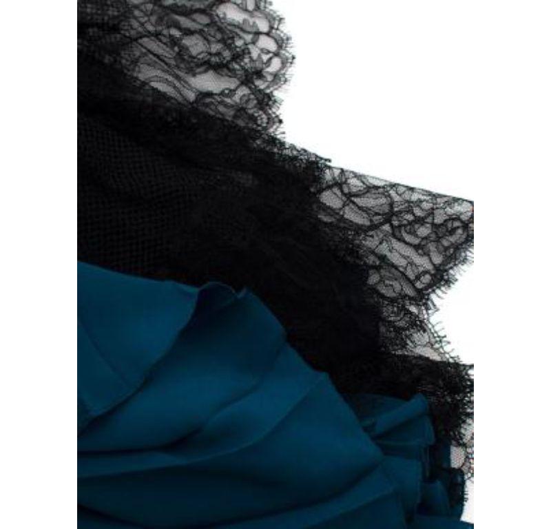 Women's Dior Teal Pleated Silk Midi Skirt with Black Lace Trim For Sale