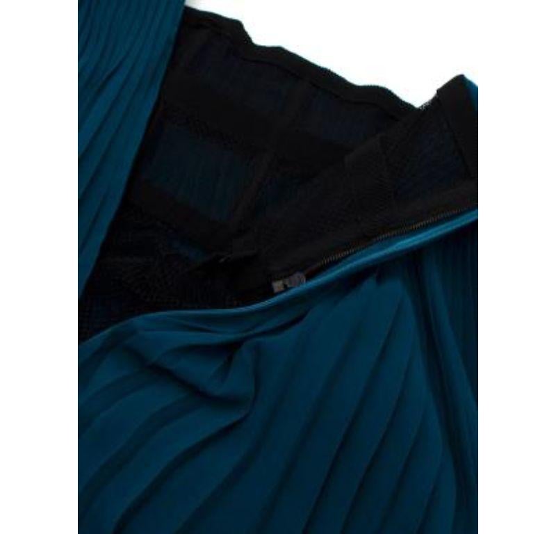 Dior Teal Pleated Silk Midi Skirt with Black Lace Trim For Sale 1