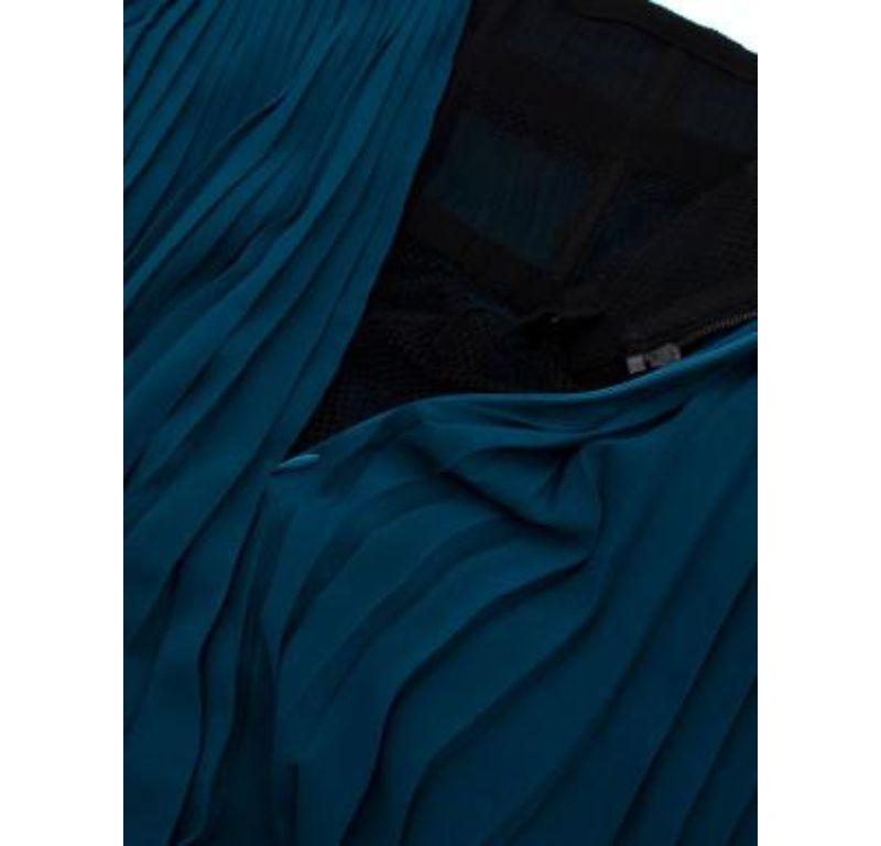 Dior Teal Pleated Silk Midi Skirt with Black Lace Trim For Sale 3