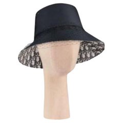 Used Dior Teddy-d Large Brim Bucket Hat with Veil - Size 57