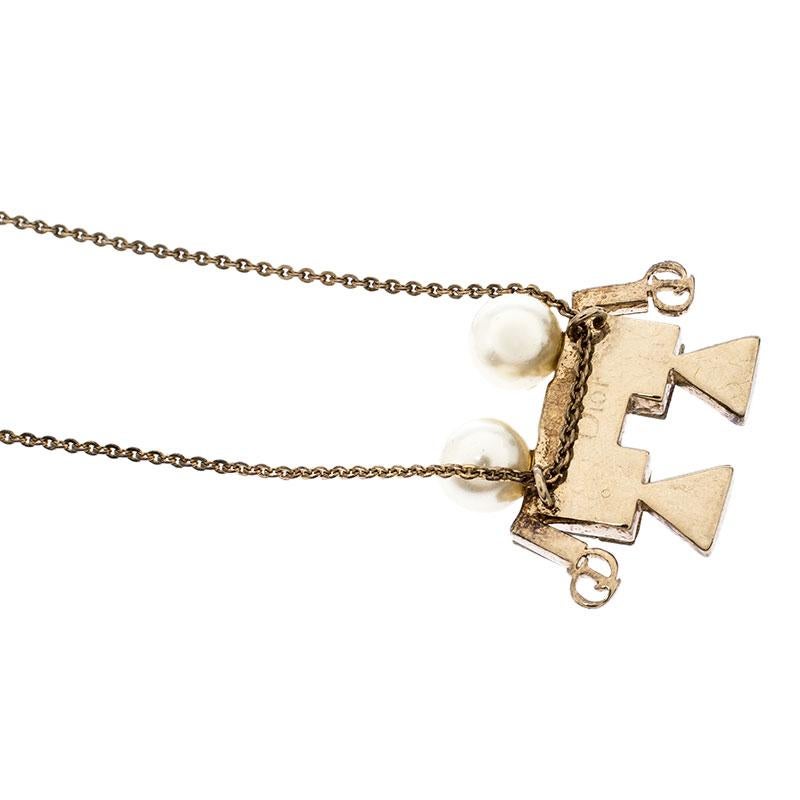 Contemporary Dior Tell Me Dior Gemini Faux Pear Gold Tone Pendant Necklace
