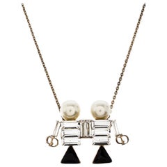 Dior Tell Me Dior Gemini Faux Pear Gold Tone Pendant Necklace