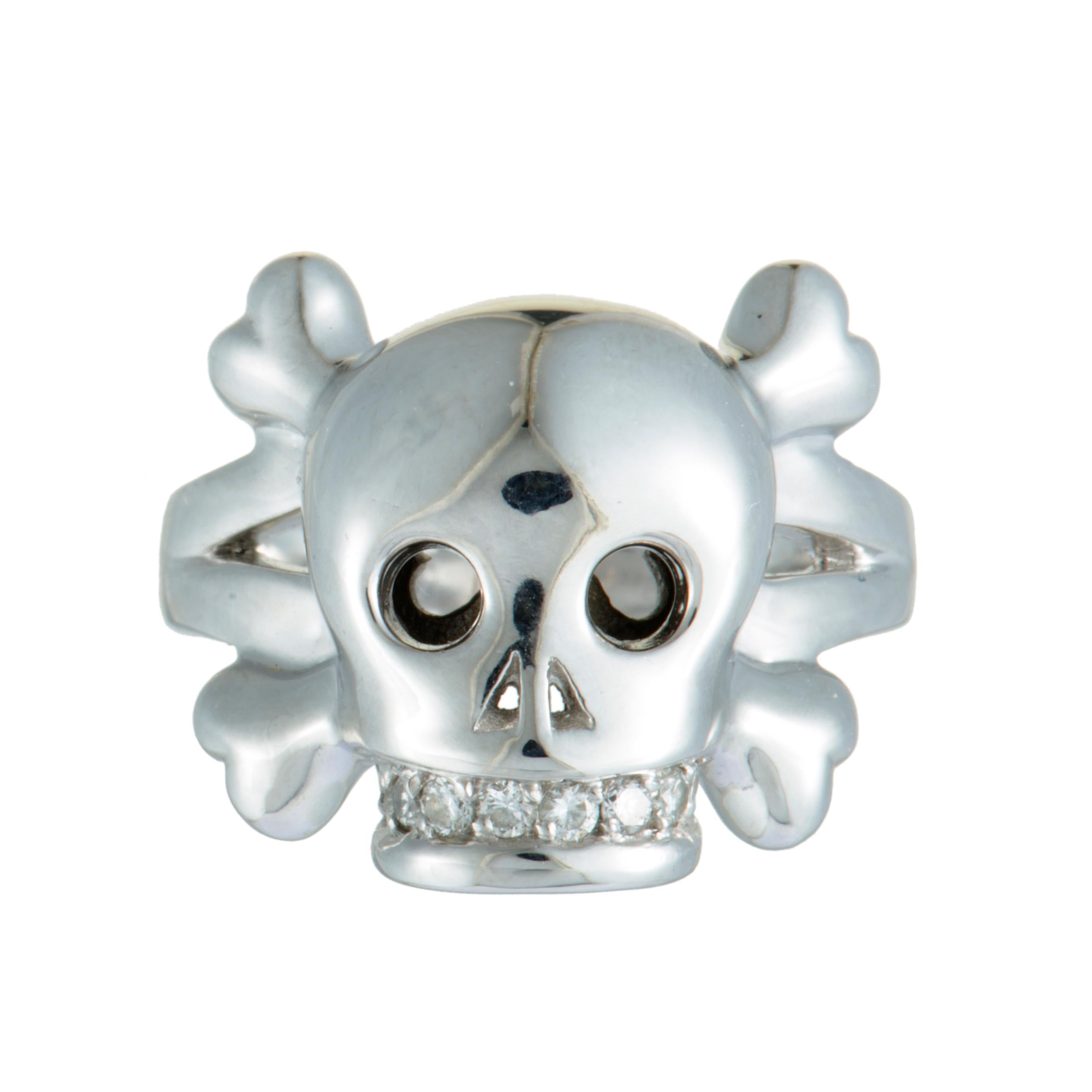 Dior Tête de Mort Diamond Pave White Gold Skull Ring In Excellent Condition In Southampton, PA