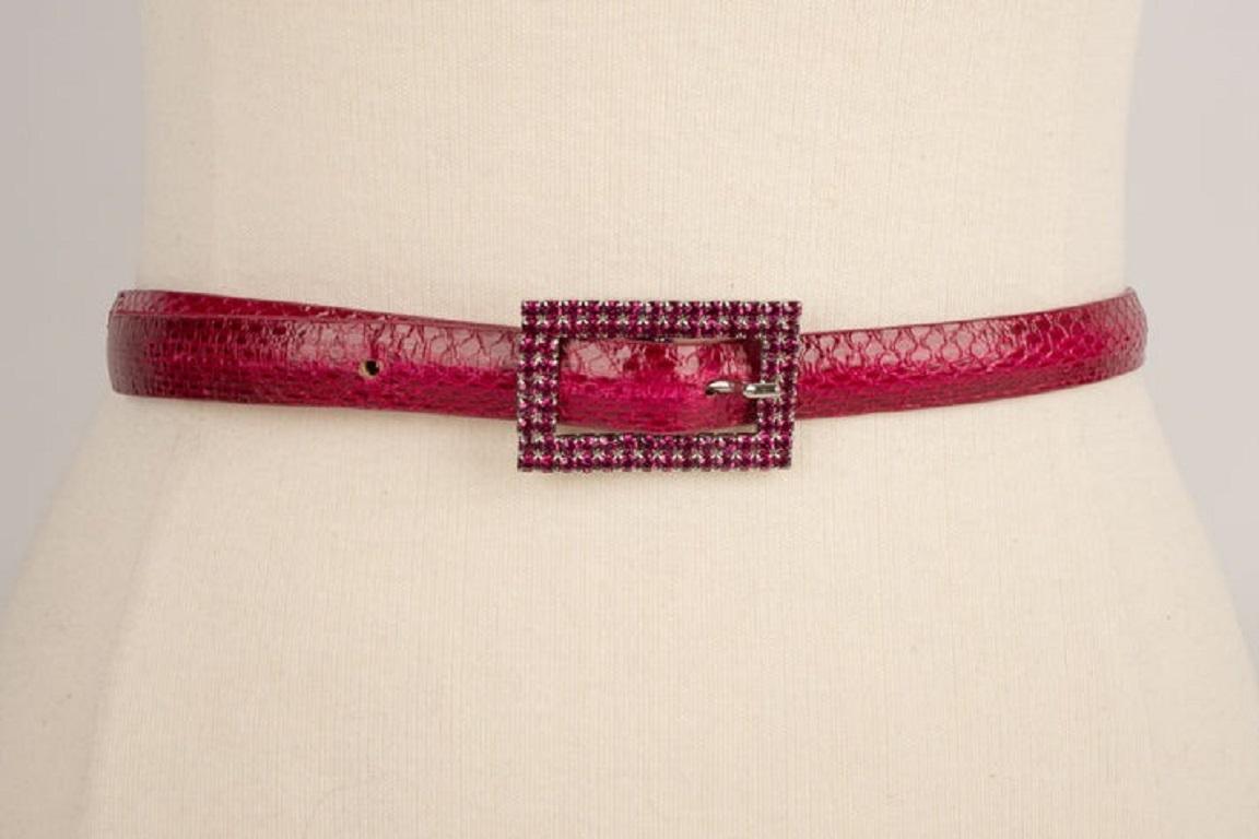Dior Thin Pink Snake Leather Belt In Excellent Condition For Sale In SAINT-OUEN-SUR-SEINE, FR