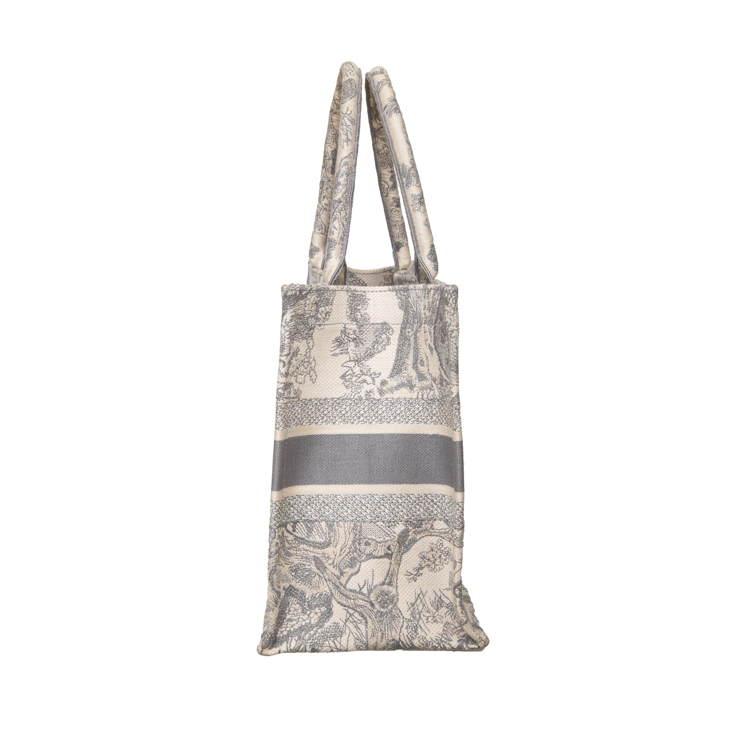 Gray Dior Toile de Jouy Canvas Medium Book Tote - '20s