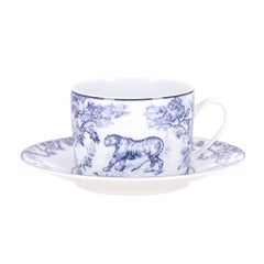 Dior Toile de Jouy Limoges Porcelain Four-Piece Teacup and Saucer Set