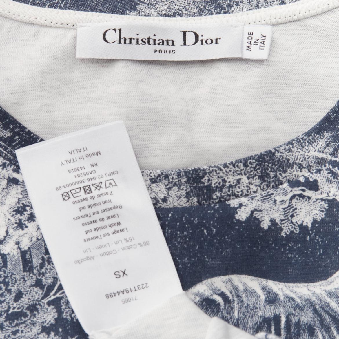 DIOR Toile De Jouy navy white tree tiger print cotton linen casual tshirt XS For Sale 4