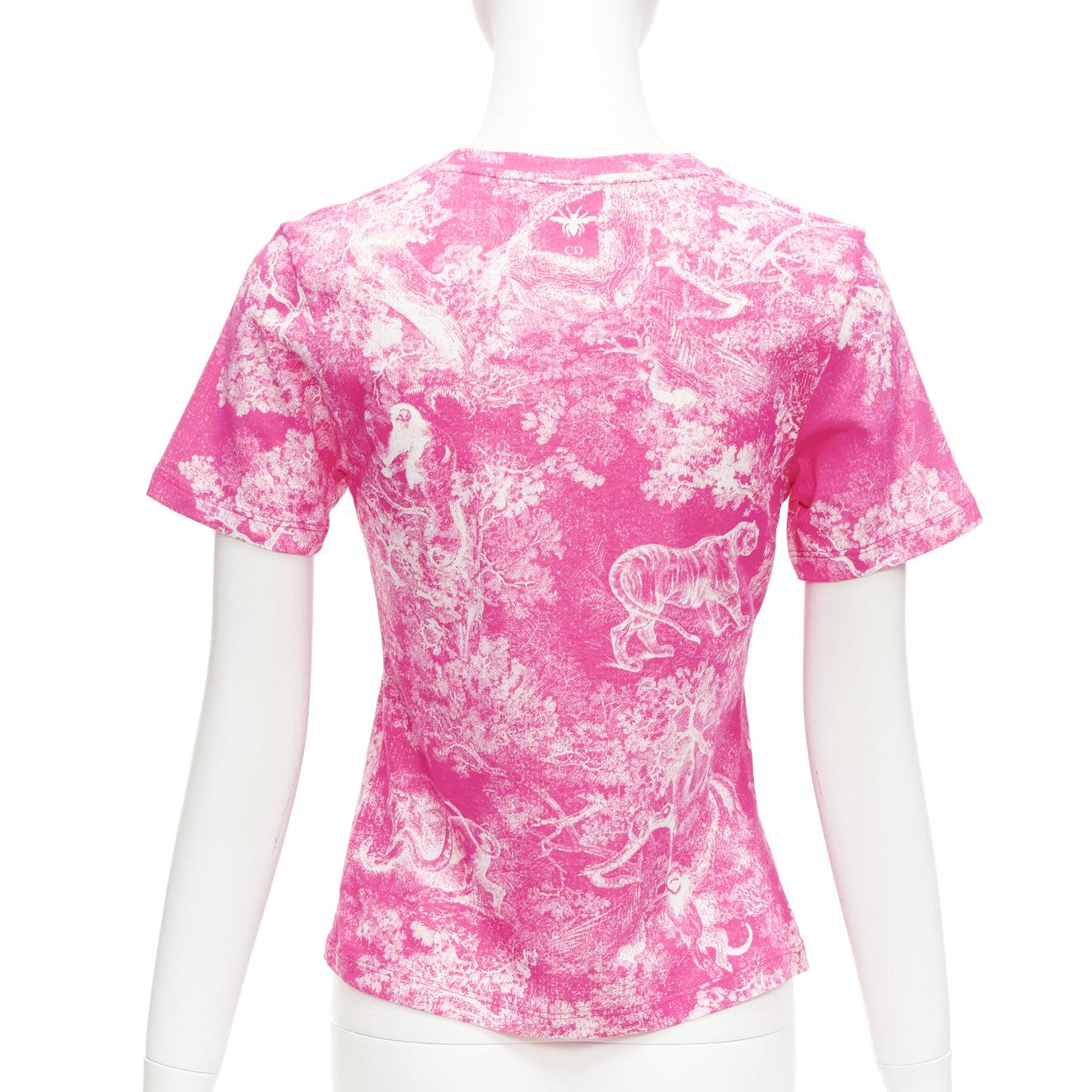 Women's DIOR Toile de Jouy pink tree tiger print cotton linen casual tshirt XS For Sale