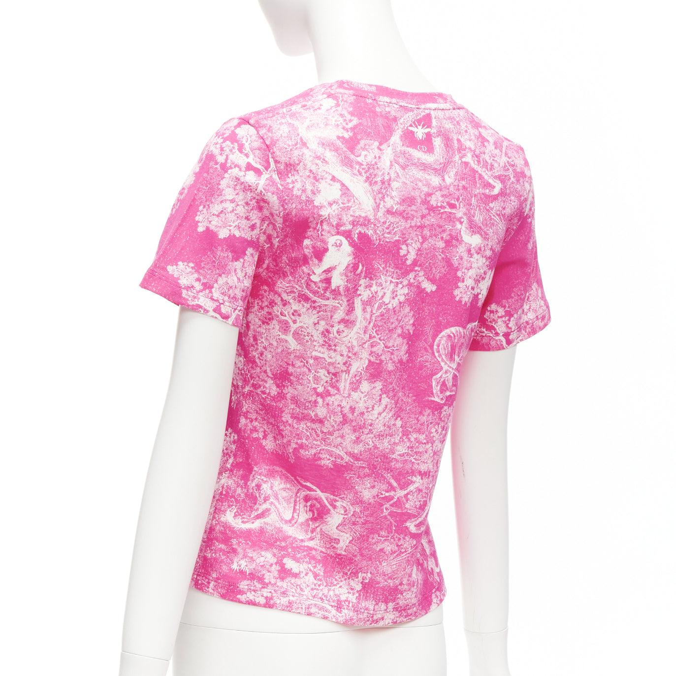DIOR Toile de Jouy pink tree tiger print cotton linen casual tshirt XS For Sale 2
