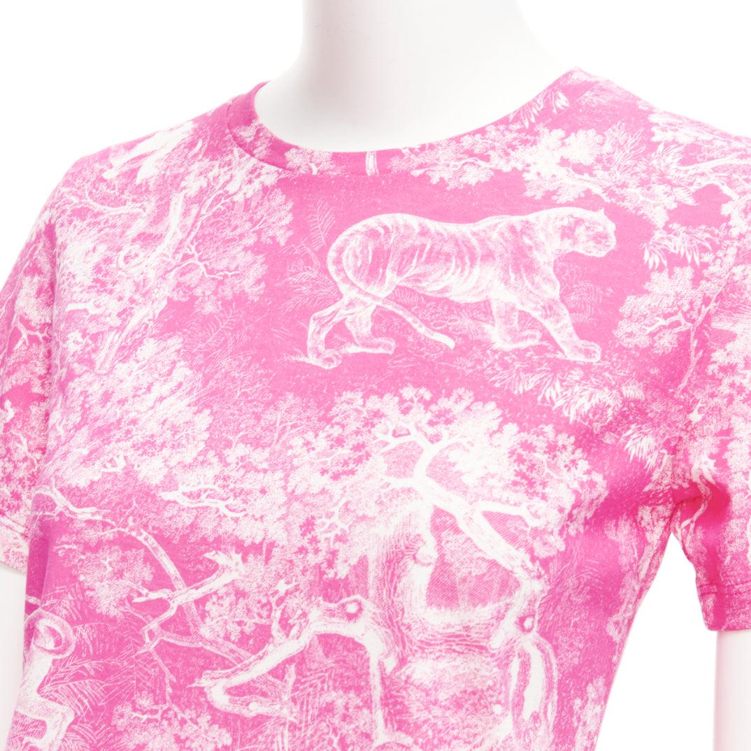 DIOR Toile de Jouy pink tree tiger print cotton linen casual tshirt XS For Sale 2