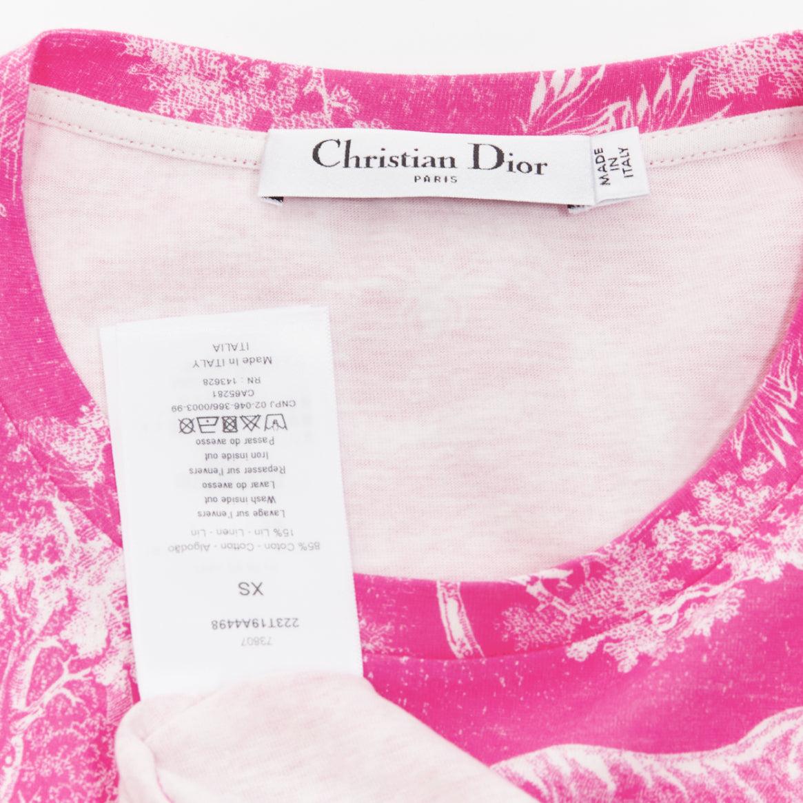 DIOR Toile de Jouy pink tree tiger print cotton linen casual tshirt XS For Sale 3