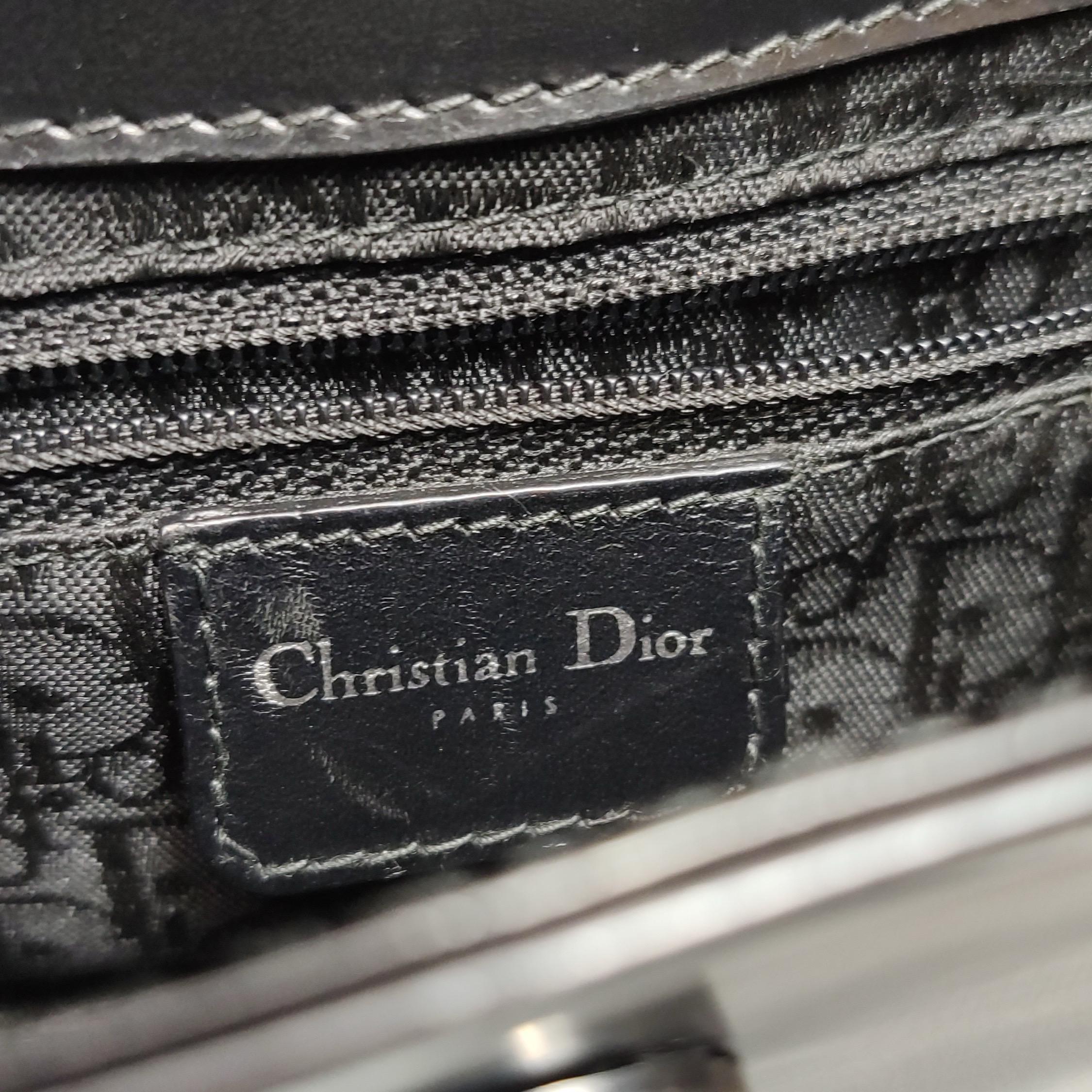 Dior Top Handle Saddle Bag Black Smooth Shiny Calfskin Leather in vendita 11