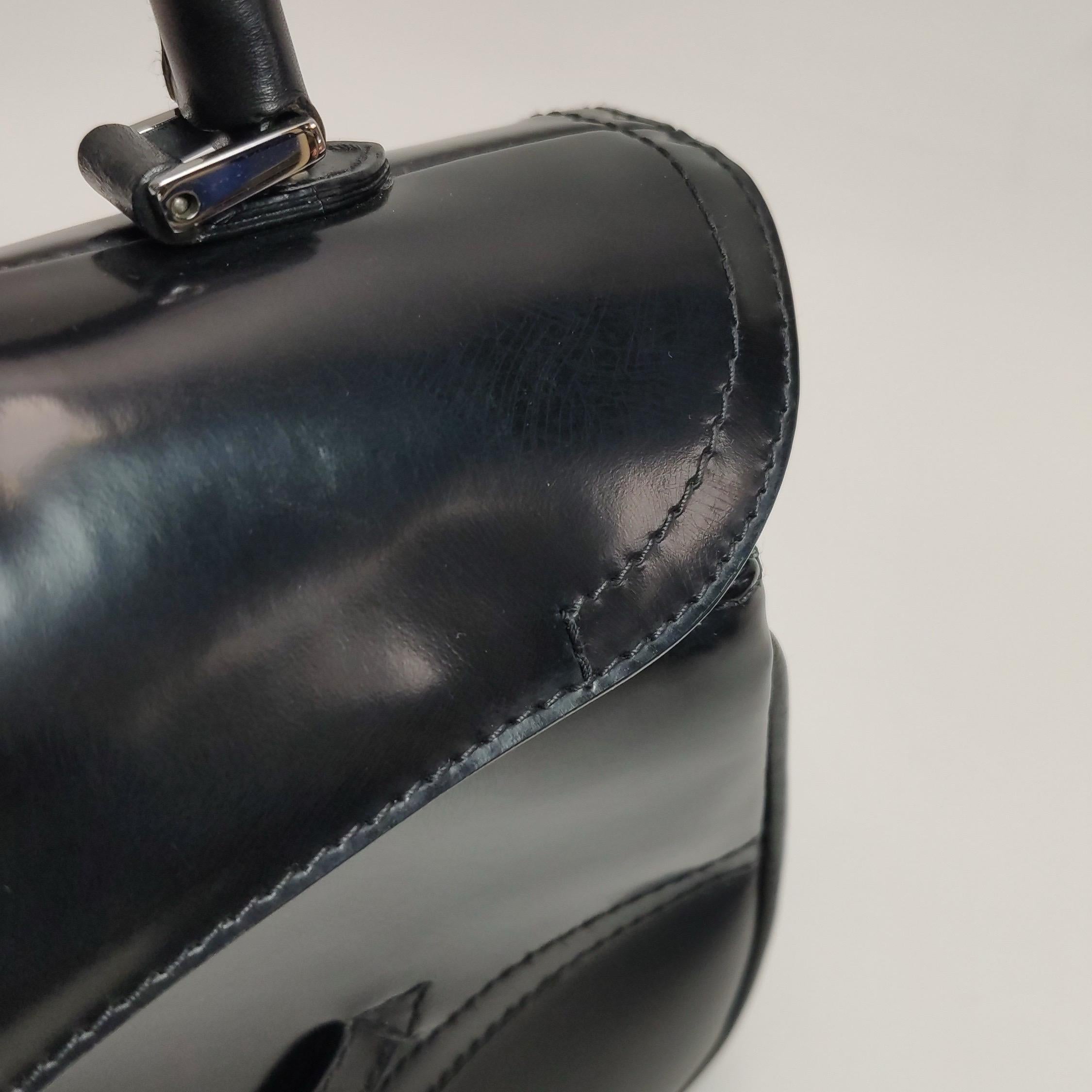Dior Top Handle Saddle Bag Black Smooth Shiny Calfskin Leather in vendita 13