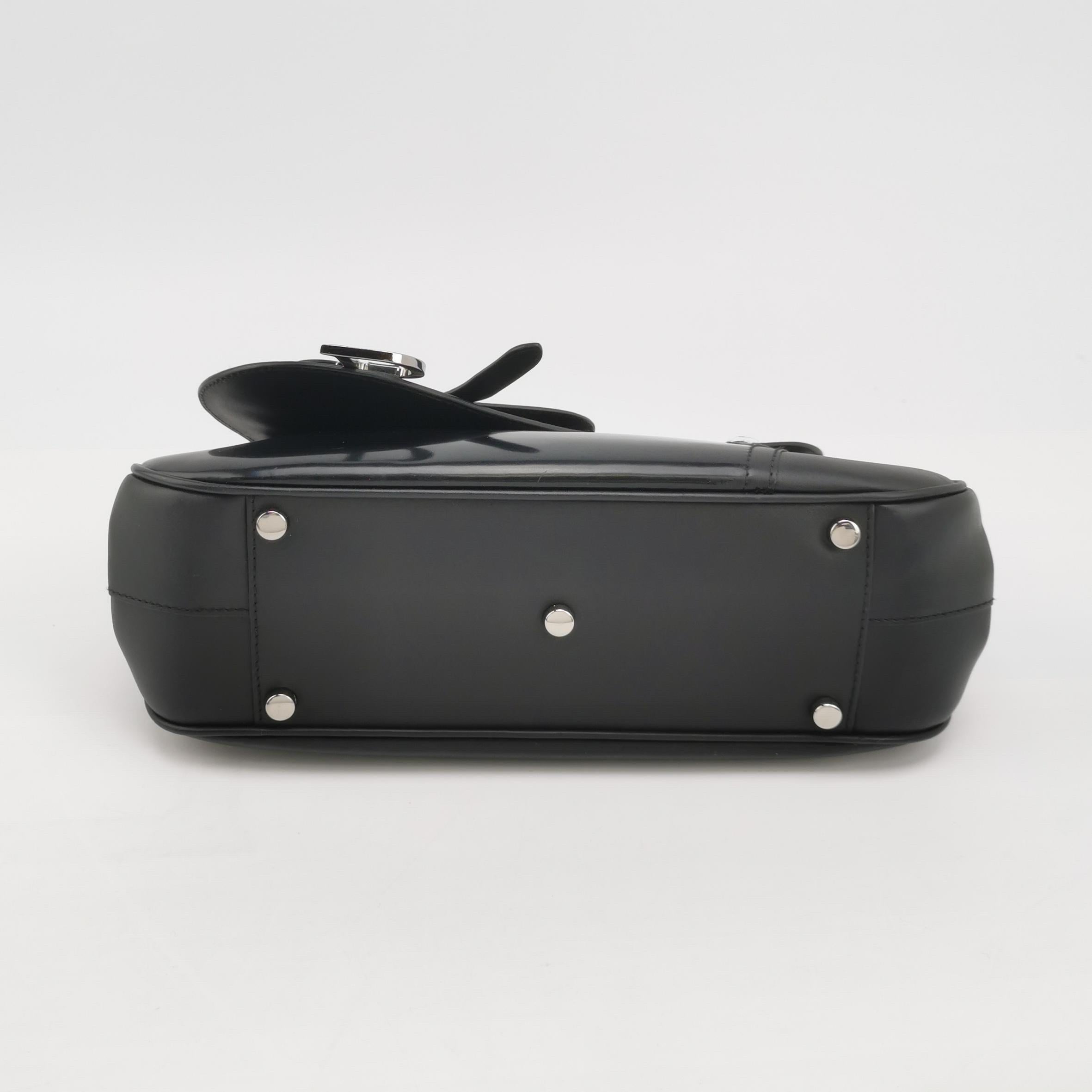 Dior Top Handle Saddle Bag Black Smooth Shiny Calfskin Leather in vendita 1