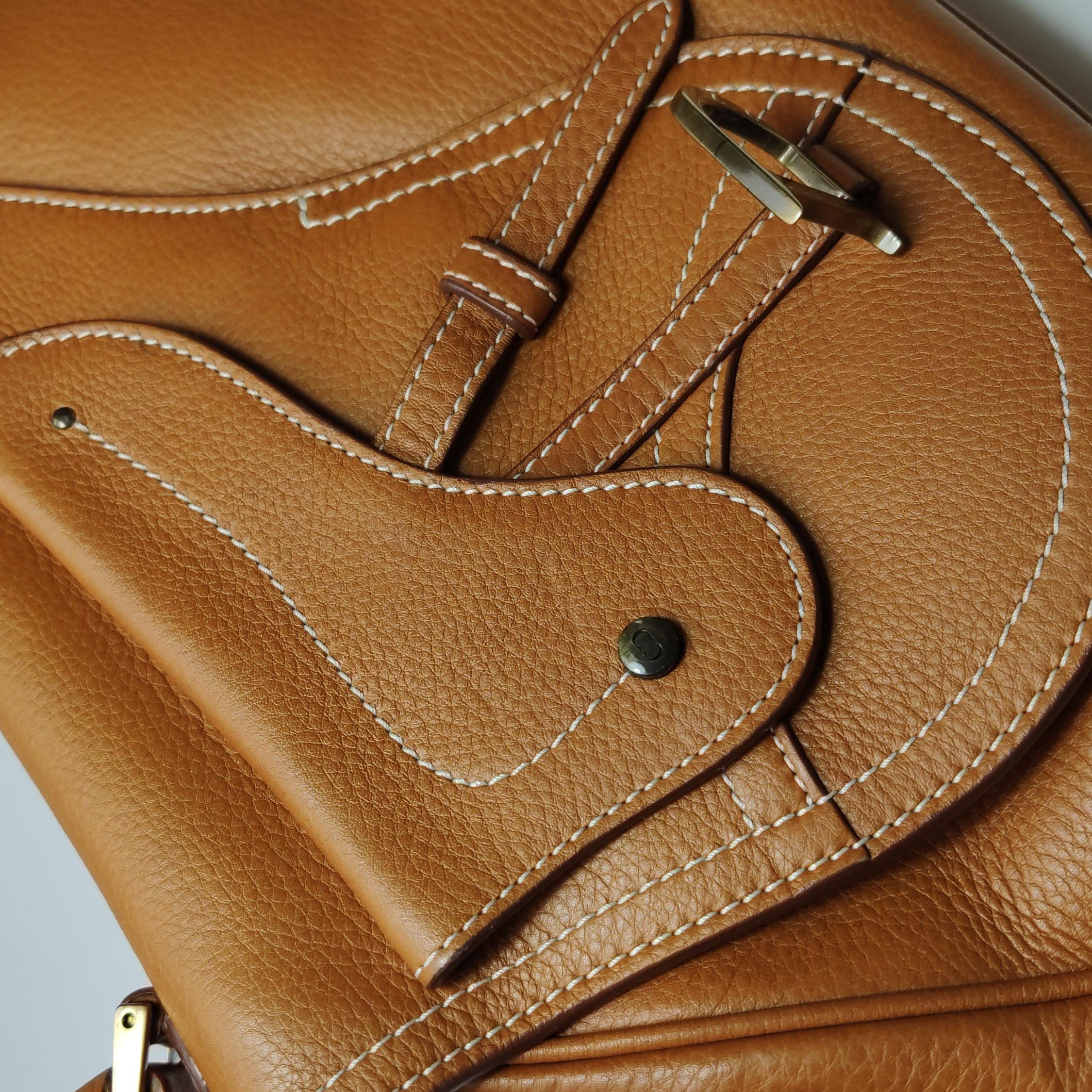 Dior Top Handle Saddle Bag Cognac Tan Brown Calfskin Leather For Sale 6