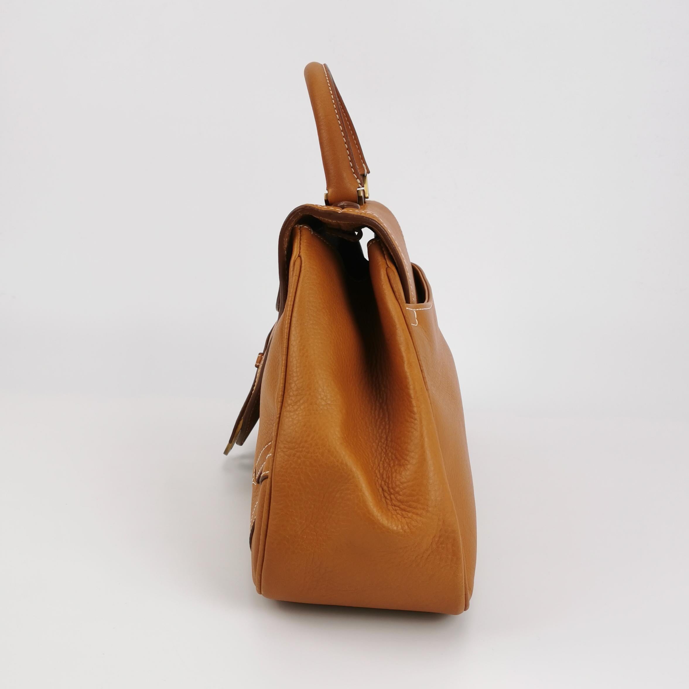 Dior Top Handle Saddle Bag Cognac Tan Brown Calfskin Leather In Good Condition For Sale In AUBERVILLIERS, FR