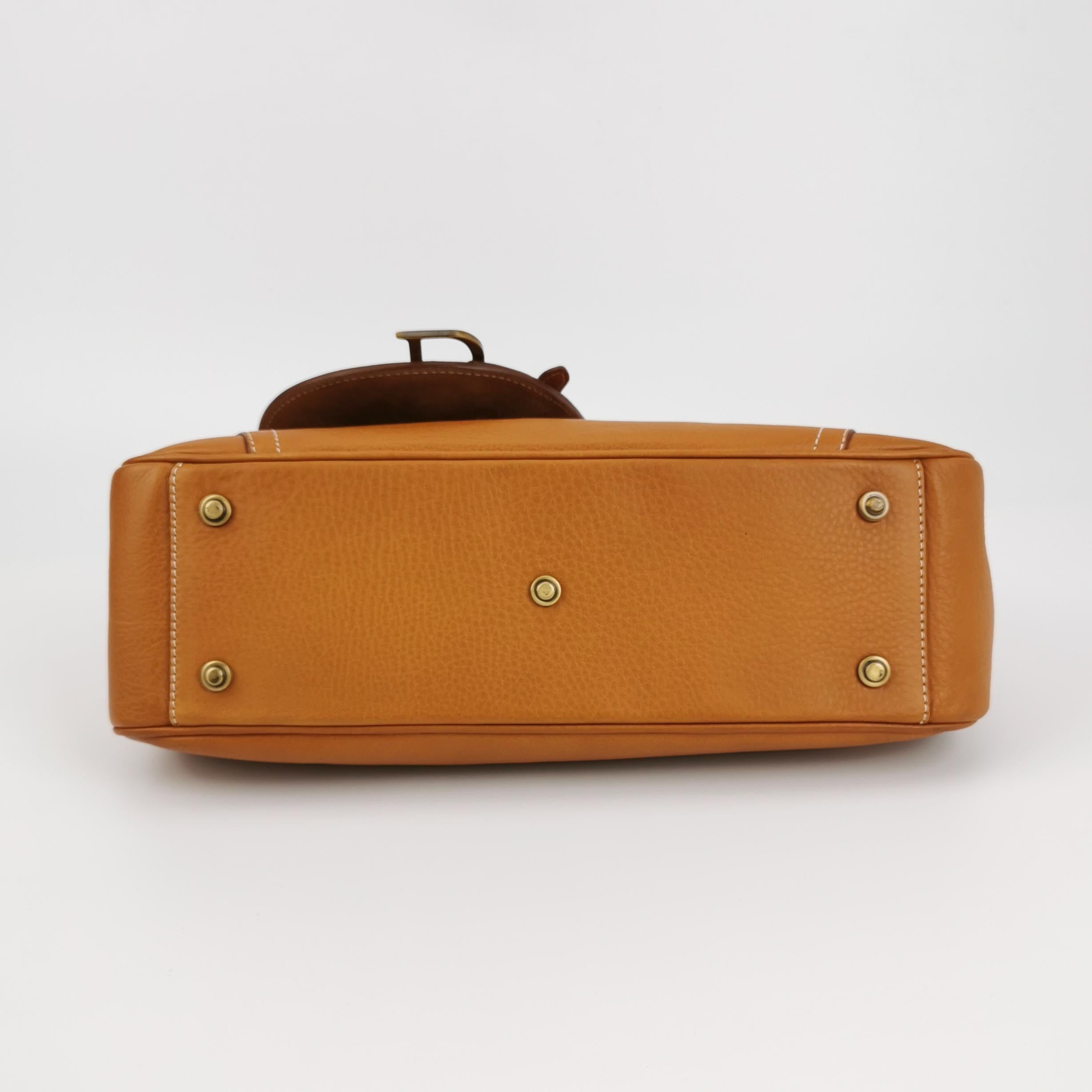 Dior Top Handle Saddle Bag Cognac Tan Brown Calfskin Leather For Sale 2