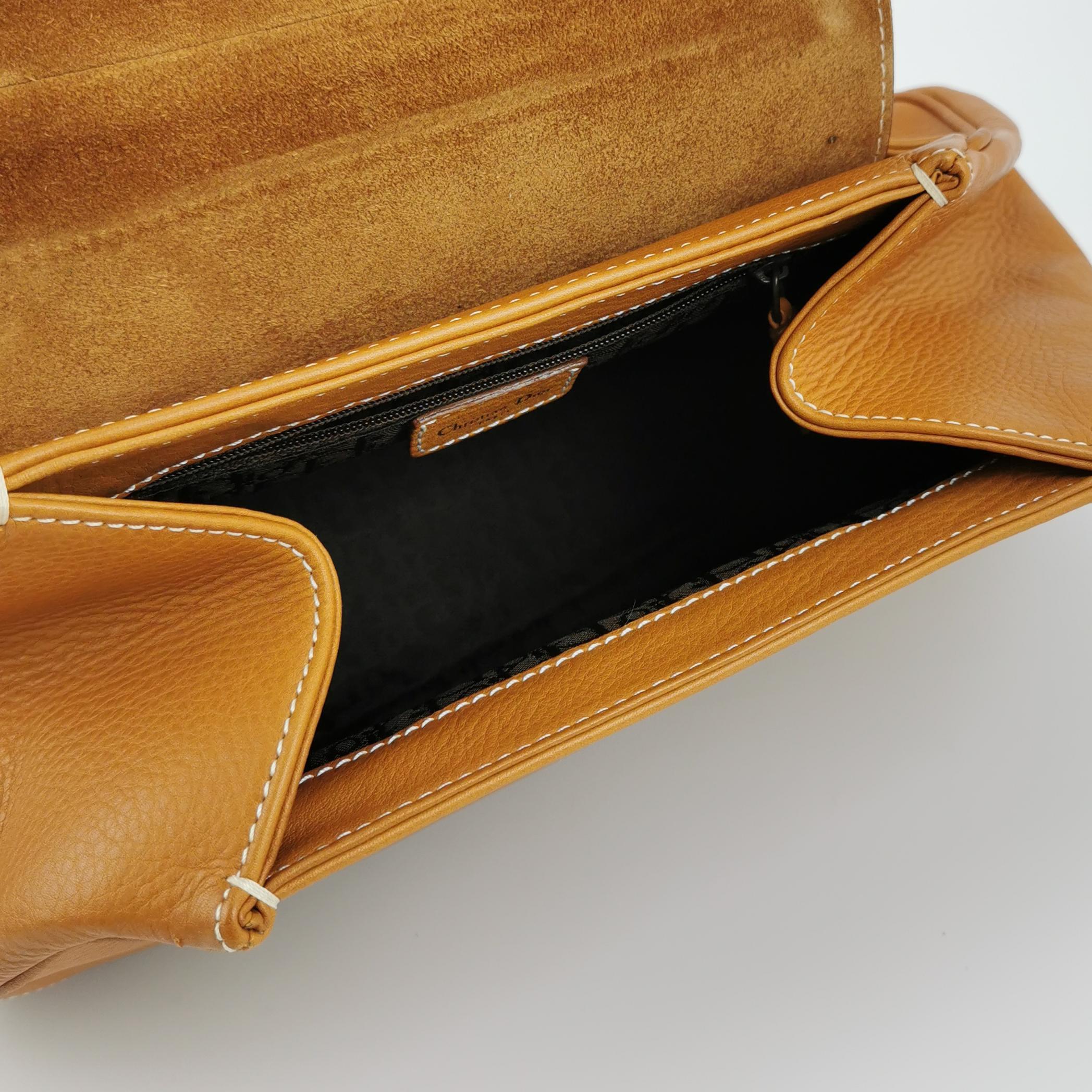 Dior Top Handle Saddle Bag Cognac Tan Brown Calfskin Leather For Sale 5