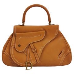 Dior Top Handle Saddle Bag Cognac Tan Brown Calfskin Leather