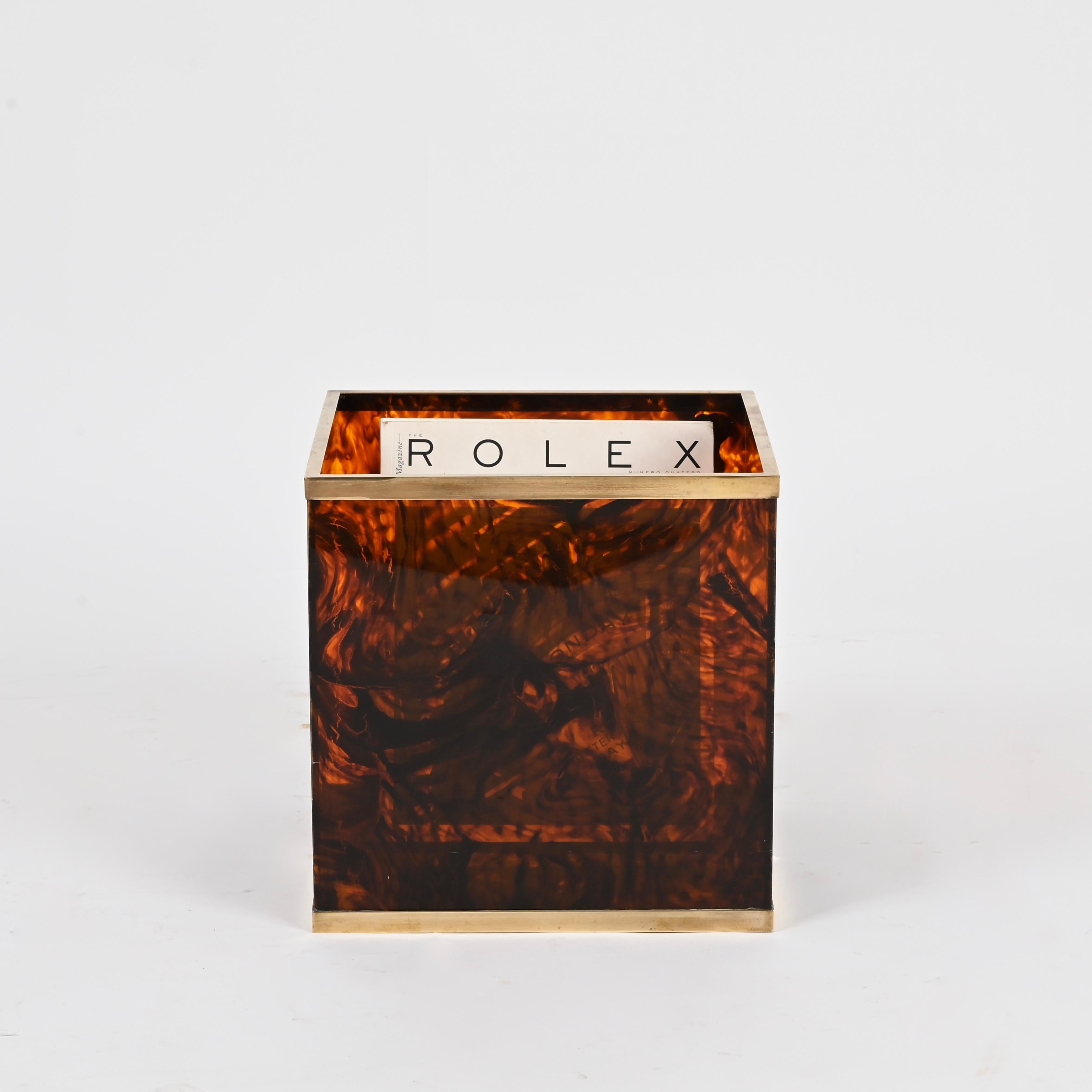 Portariviste cubico in lucite e ottone effetto tartaruga Dior, anni '70 in vendita 3