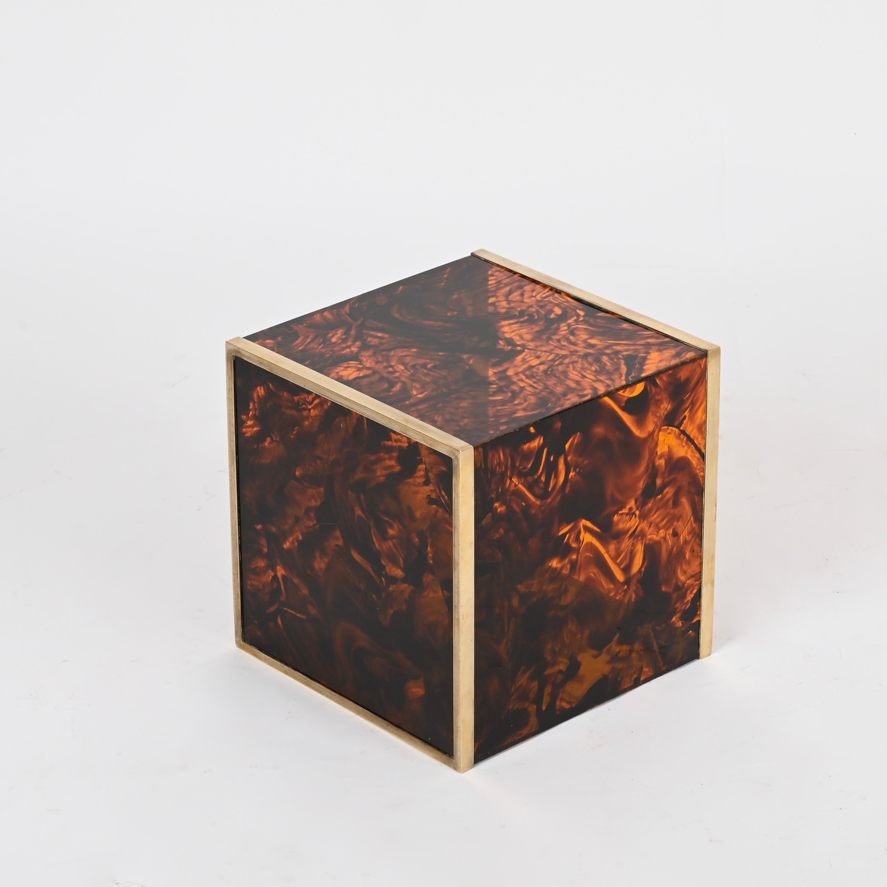 Ottone Portariviste cubico in lucite e ottone effetto tartaruga Dior, anni '70 in vendita
