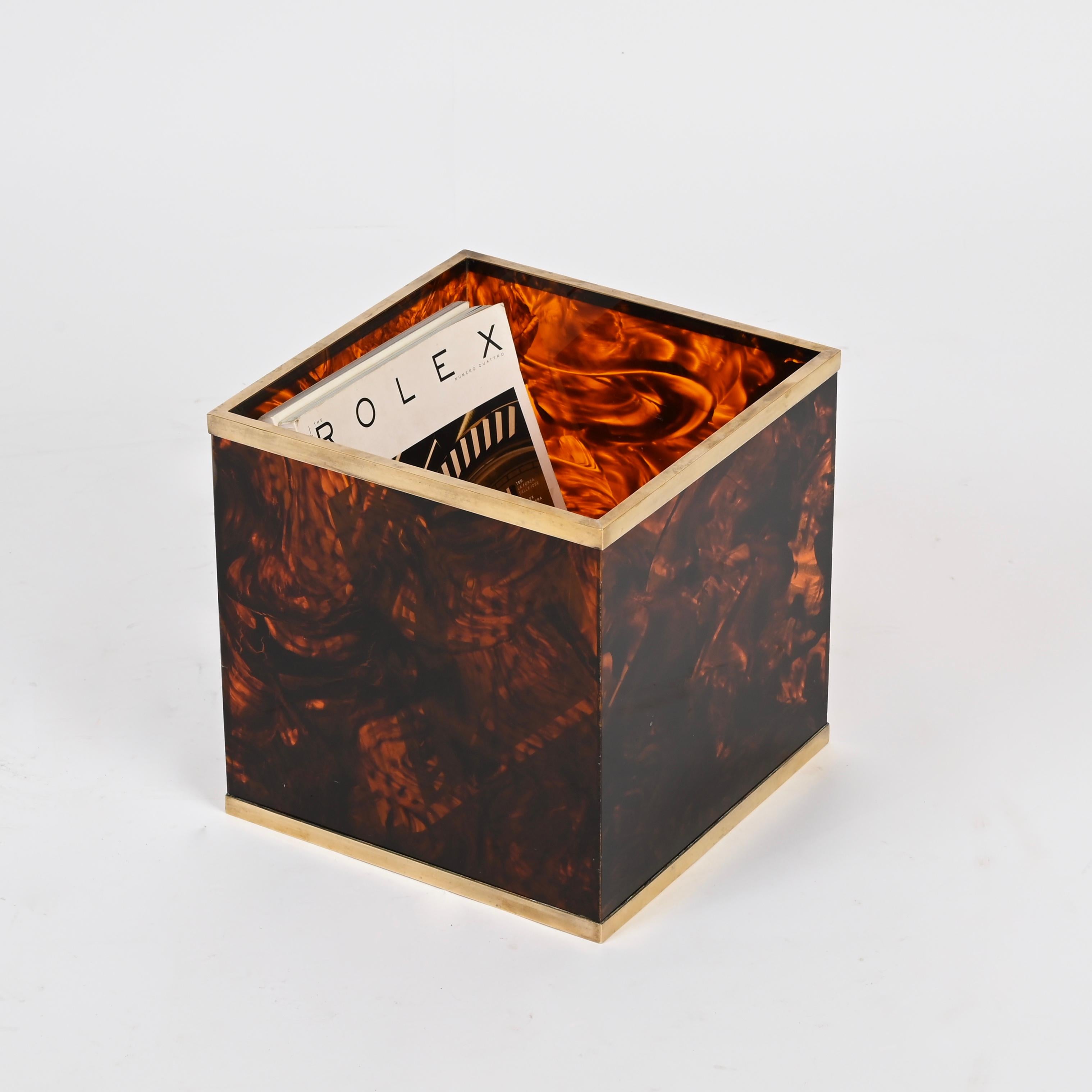 Portariviste cubico in lucite e ottone effetto tartaruga Dior, anni '70 in vendita 1