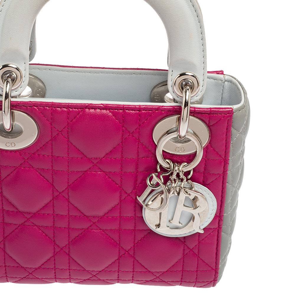 Pink Dior Tri Color Cannage Leather Mini Lady Dior Tote