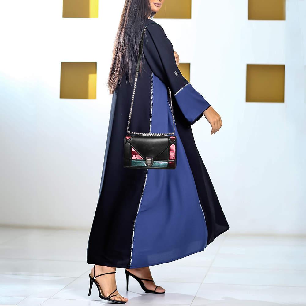 Dior Tri Color Leather and Sequins Medium Diorama Flap Shoulder Bag In Good Condition In Dubai, Al Qouz 2