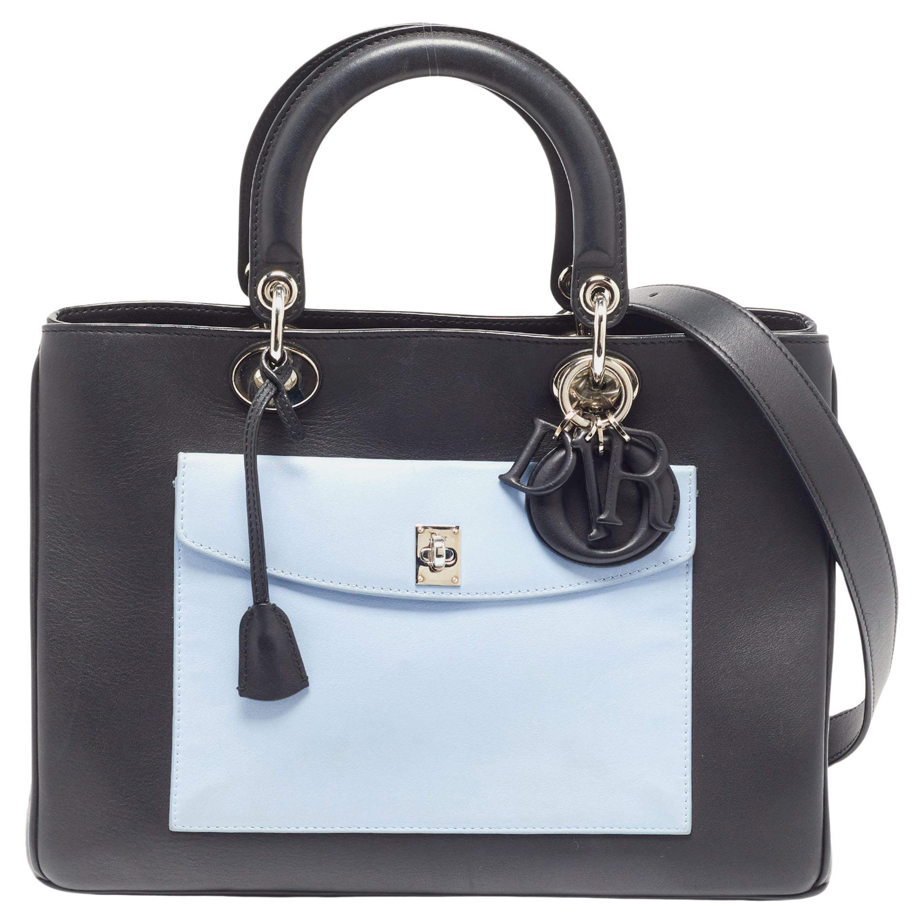 Dior Tri Color Leather Large Lady Dior Pocket Tote For Sale