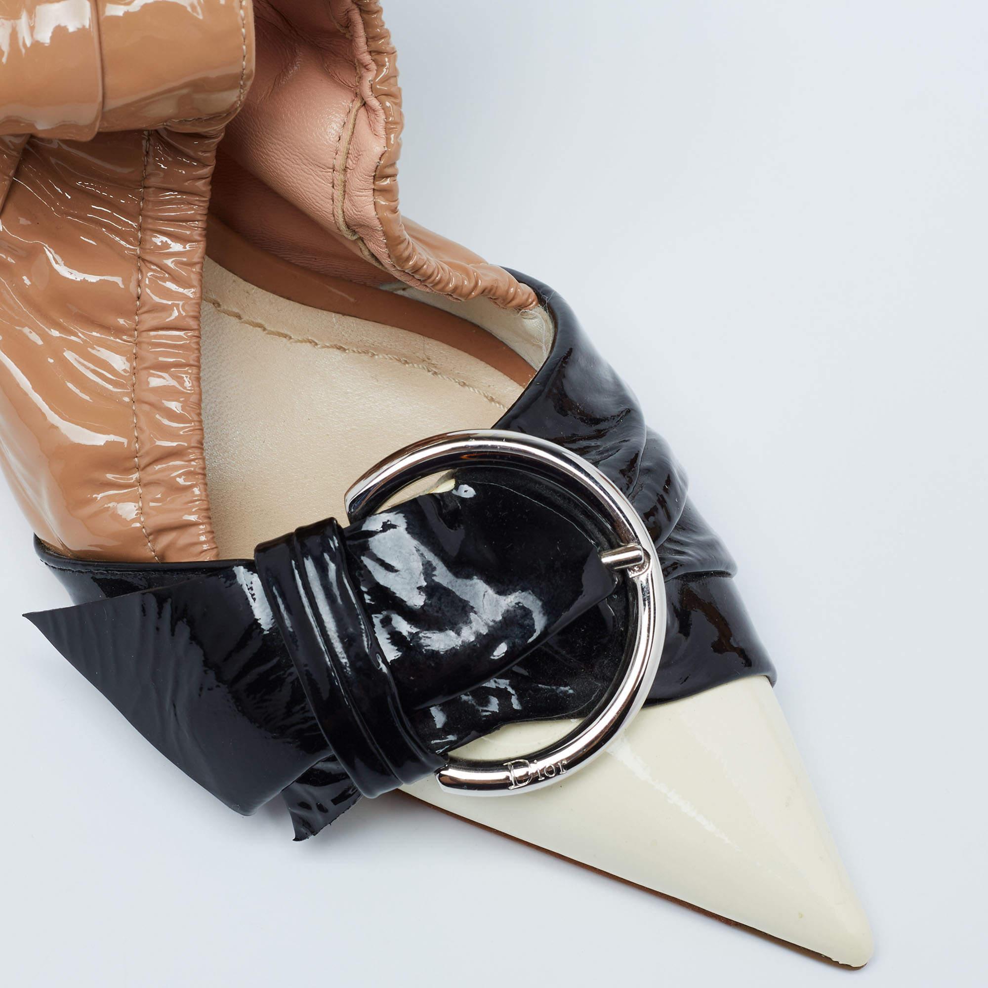 Dior Tri-Color Patent Leather Conquest Buckle Ankle Wrap Pumps Size 36.5 For Sale 1