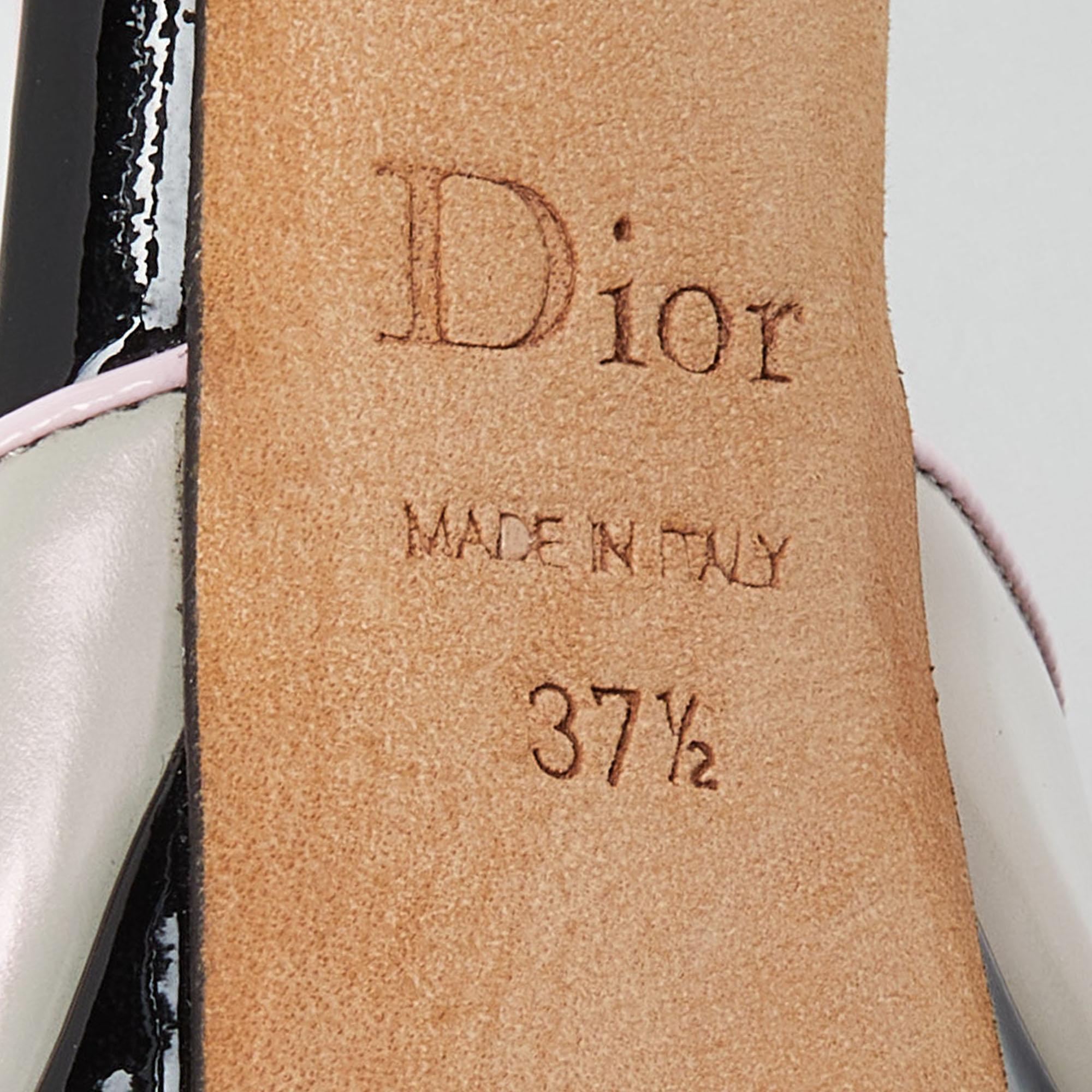 Dior Tri Color Patent Leather Platform Ankle Strap Sandals Size 37.5 In Good Condition In Dubai, Al Qouz 2