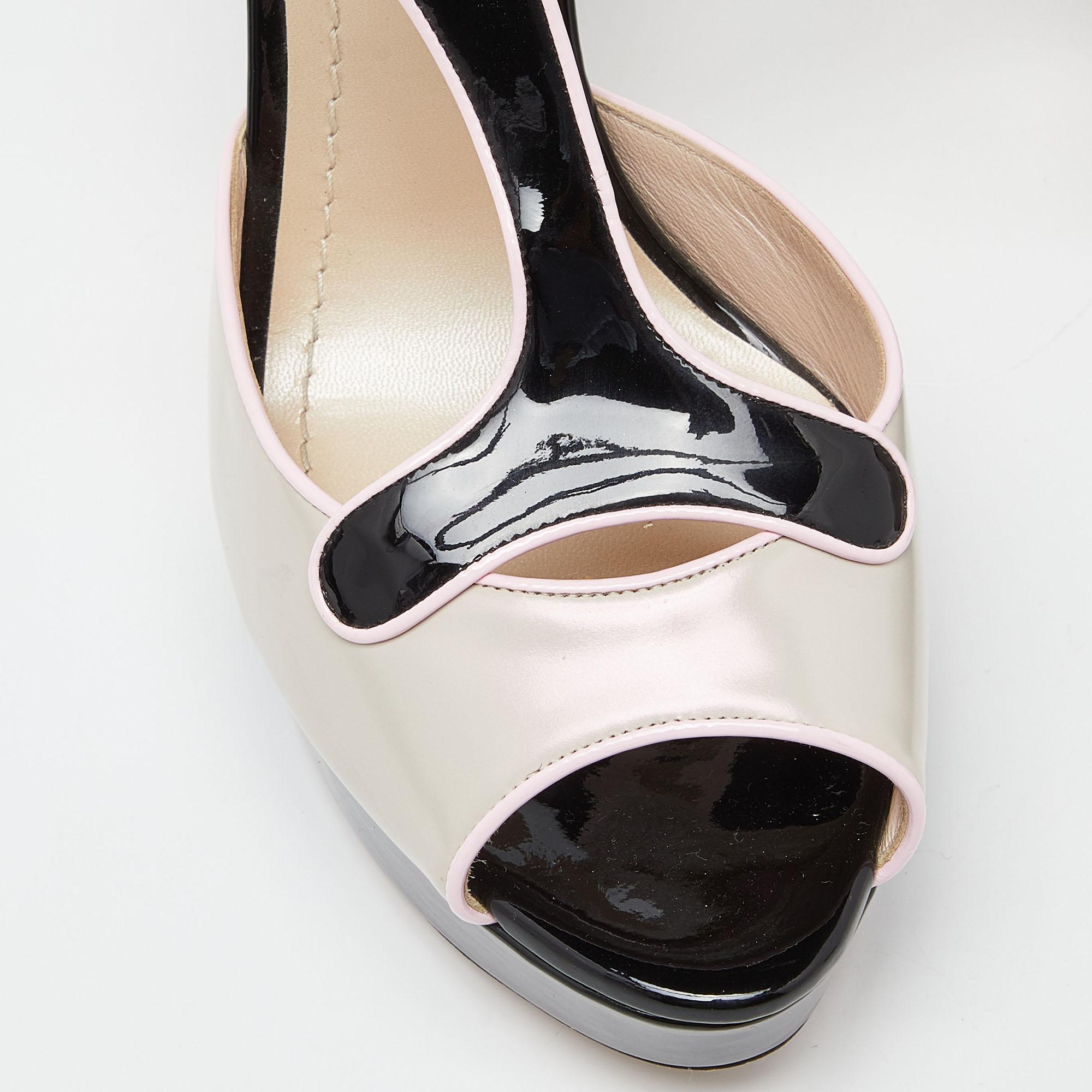 Dior Tri Color Patent Leather Platform Ankle Strap Sandals Size 37.5 1