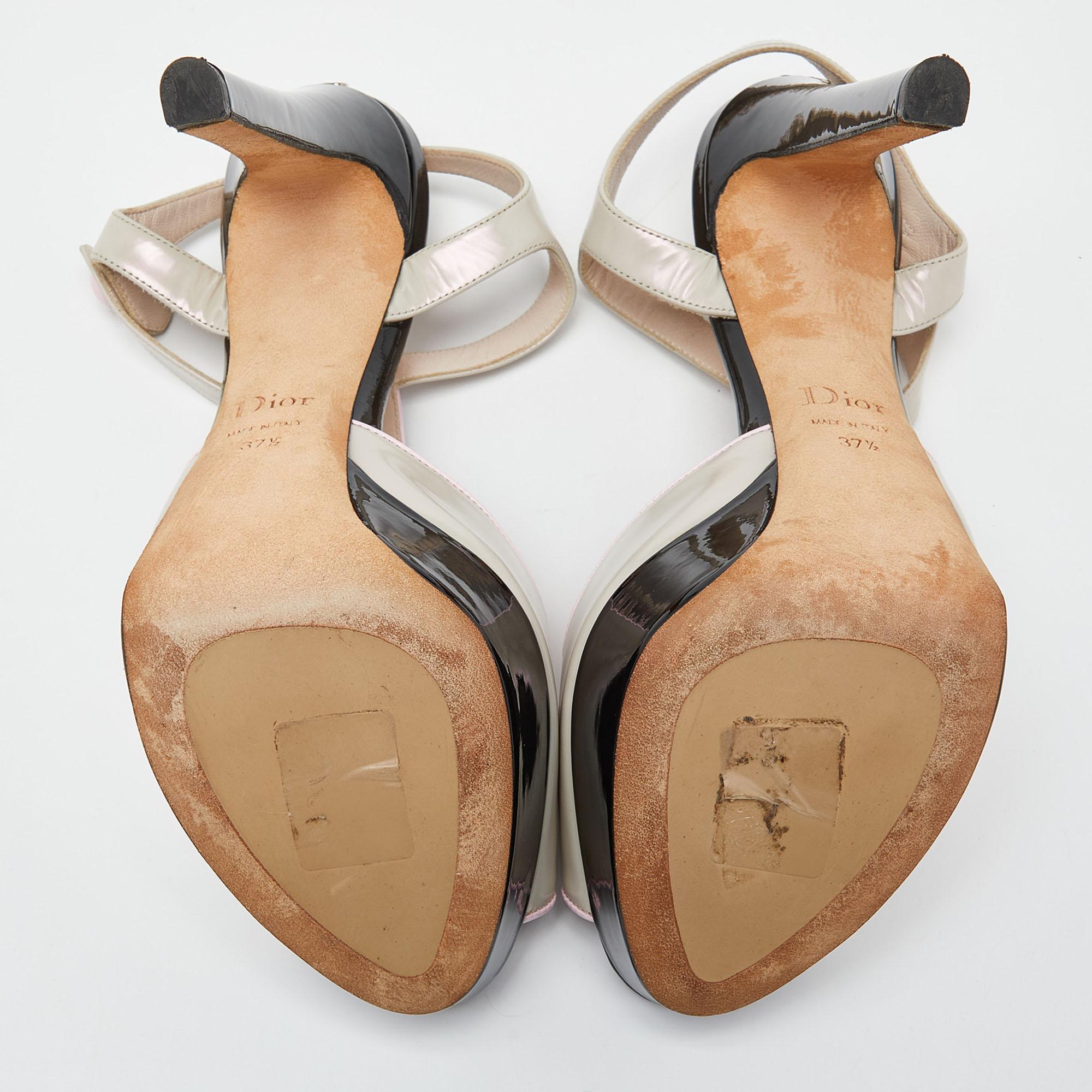 Dior Tri Color Patent Leather Platform Ankle Strap Sandals Size 37.5 2