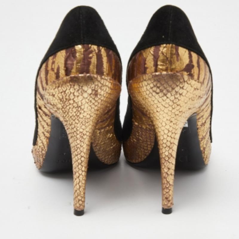 Dior Tri Farbe Wildleder und Python Peep Toe Pumps Größe 38 im Angebot 4