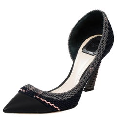 Dior Tri Color Woven Fabric And Leather Pointed Toe D
orsay Pumps Size 40