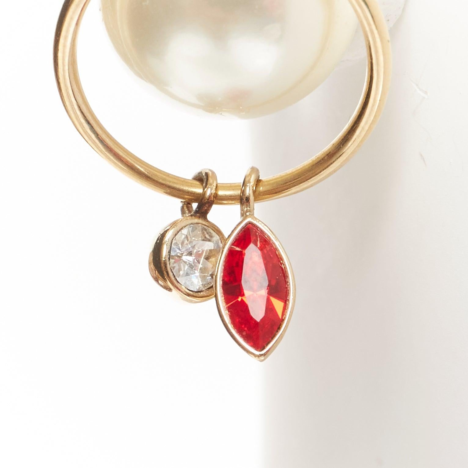 DIOR Tribale double pearl red clear crystal droplets hoop stud earrings pair For Sale 1