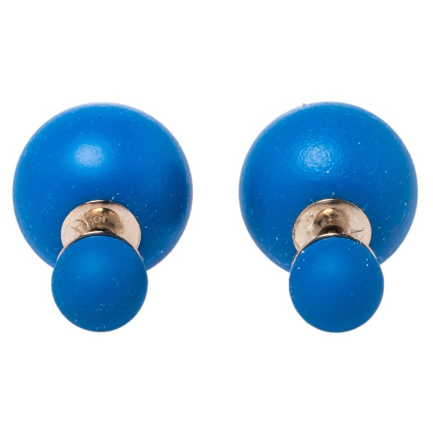 Dior Tribale Mise en Dior Matte Blue Gold Tone Stud Earrings