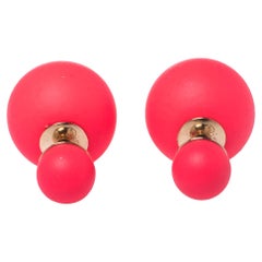 Dior Tribale Mise en Dior Neon Pink Gold Tone Stud Earrings
