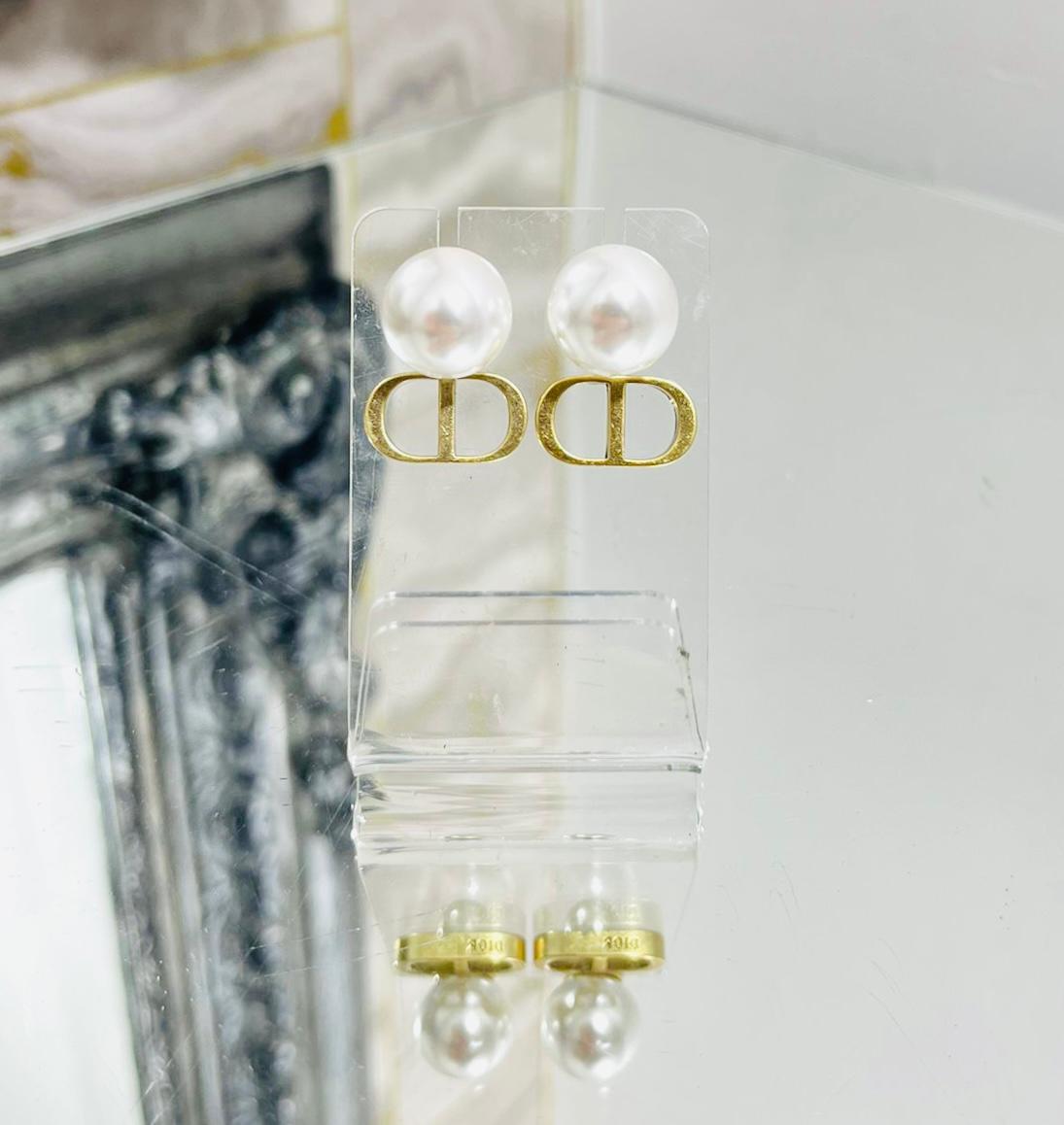 Dior Tribales 'CD' Logo White Resin Pearl Earrings In Excellent Condition In London, GB