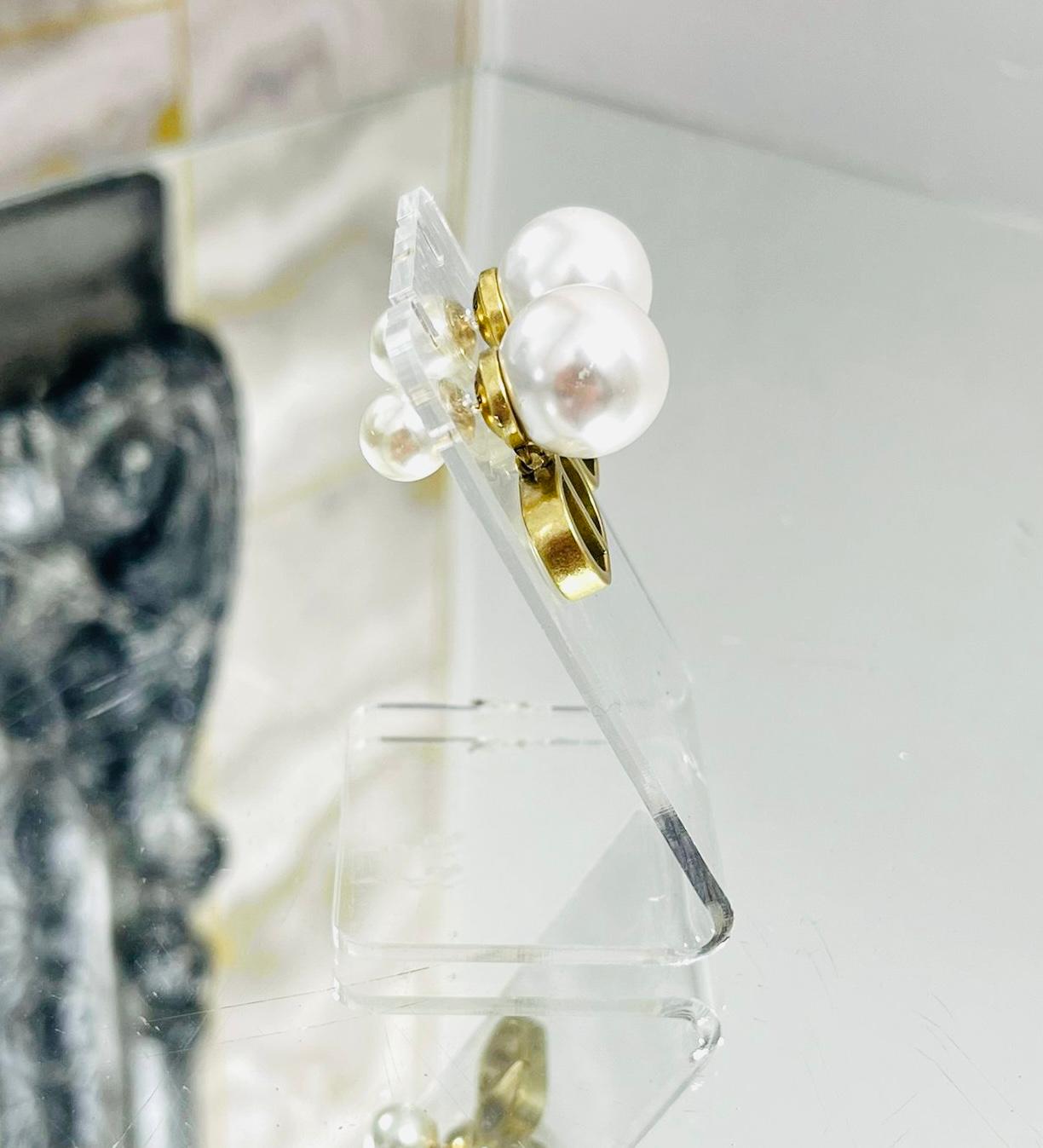 Women's Dior Tribales 'CD' Logo White Resin Pearl Earrings
