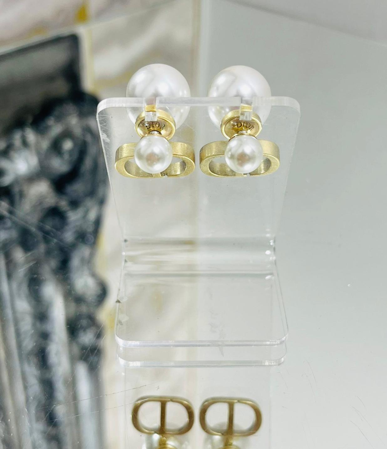 Dior Tribales 'CD' Logo White Resin Pearl Earrings 1