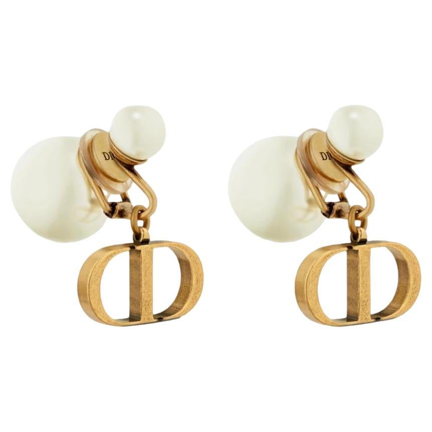 Dior Tribales 'CD' Logo White Resin Pearl Earrings