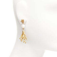 DIOR Tribales Coraile gold metal star coral faux pearl drop pin earrings Pair