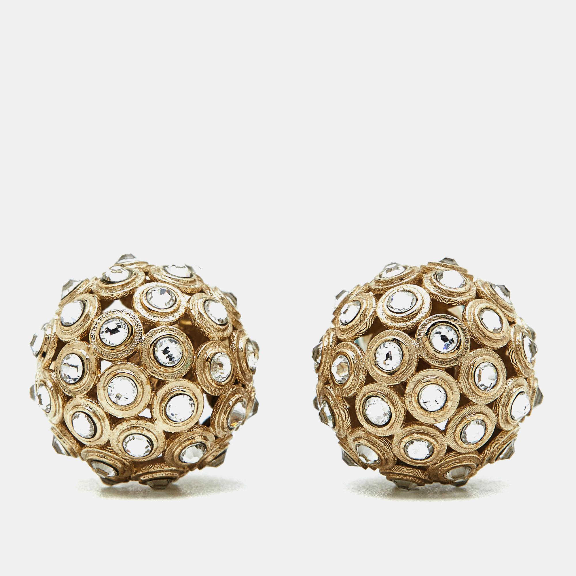 Contemporary Dior Tribales Crystal Faux Pearl Gold Tone Earrings