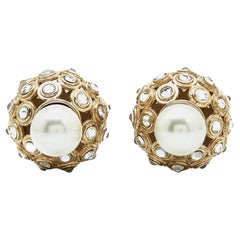 Dior Tribales Crystal Faux Pearl Gold Tone Earrings